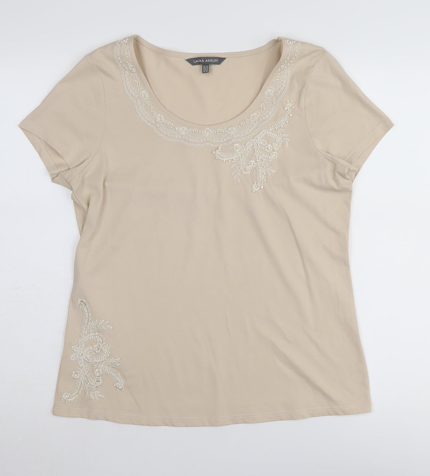 Laura Ashley Women's Beige Size 12 Embroidered T-Shirt