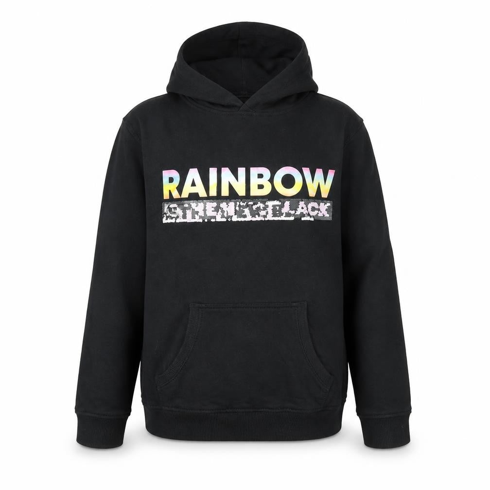 Front view of Blue Zoo girls’ black rainbow hoodie 11-12 years