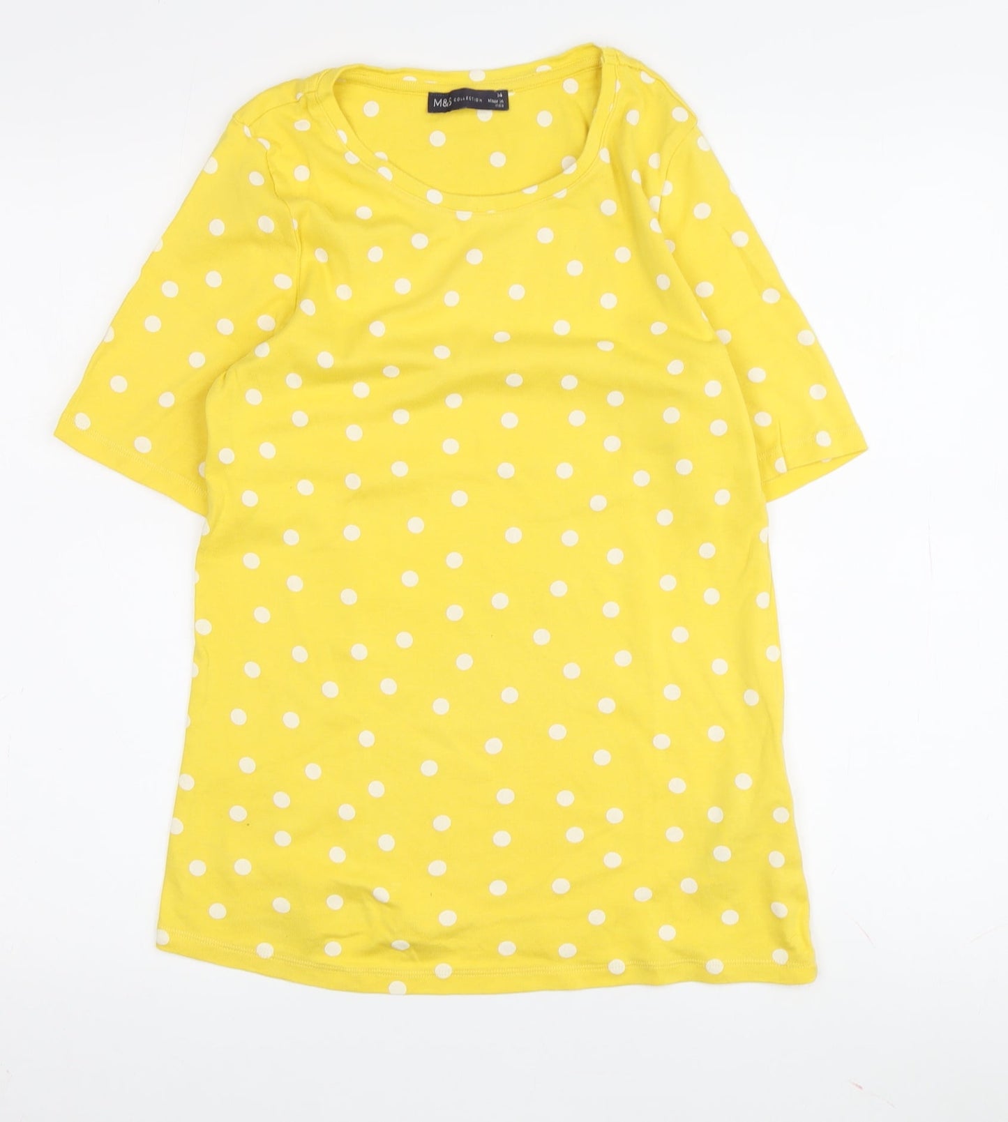 Marks and Spencer Women's Yellow Polka Dot T-Shirt