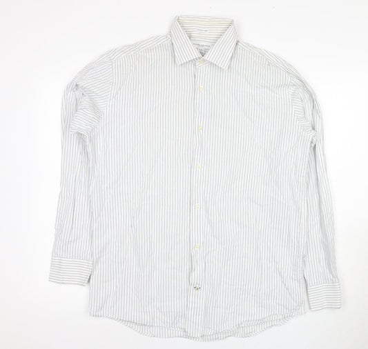 Banana Republic Men's White Striped Slim Dress Shirt L