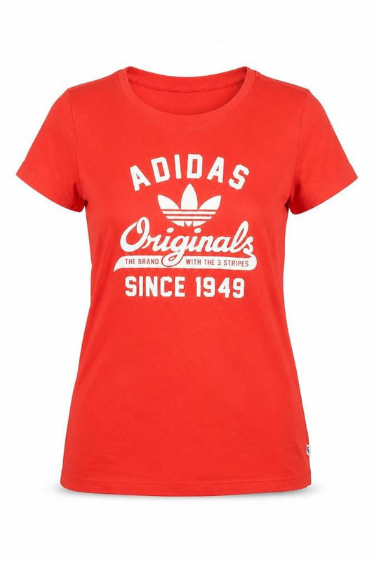 Womens UK Size 6 adidas Red Cotton T-Shirt