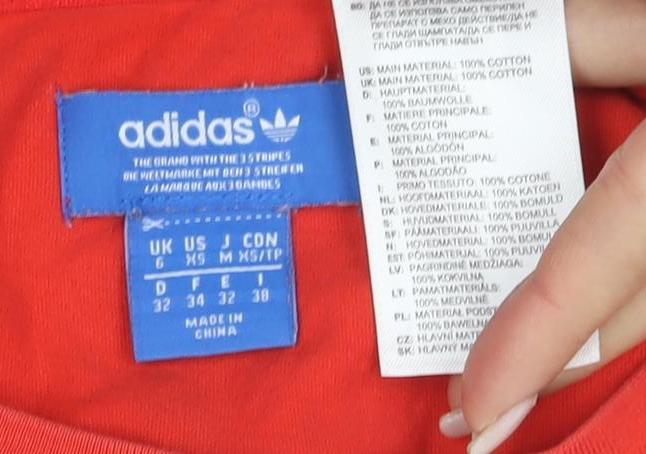 Adidas Women's Red T-Shirt, Size 6, Sporty Casual Style