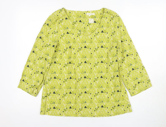 White Stuff Women's Green Geometric Tunic Blouse, Size 8
