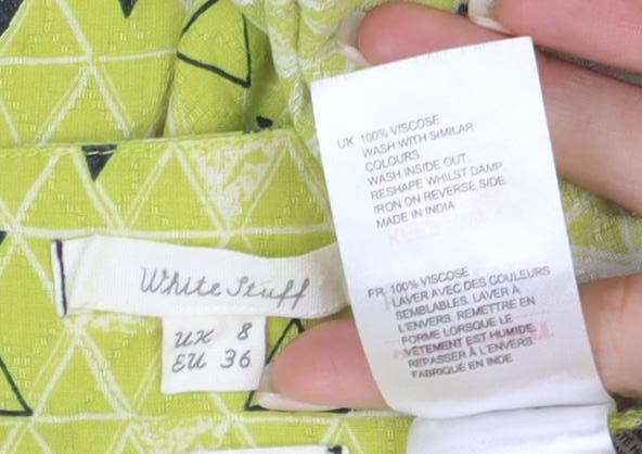White Stuff Women's Green Geometric Tunic Blouse, Size 8