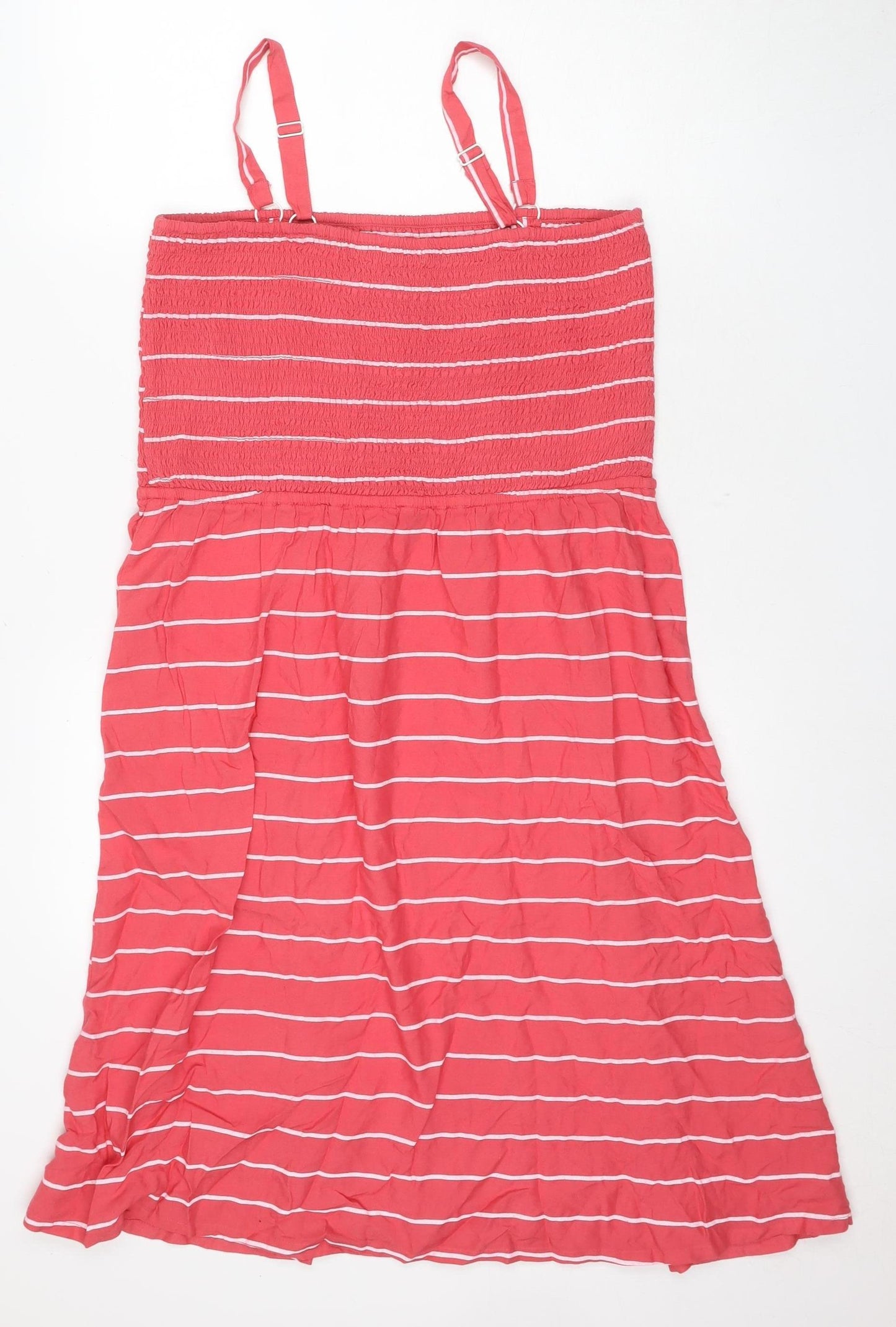 Damart Women's Red A-Line Striped Dress, Size 16, Summer Casual