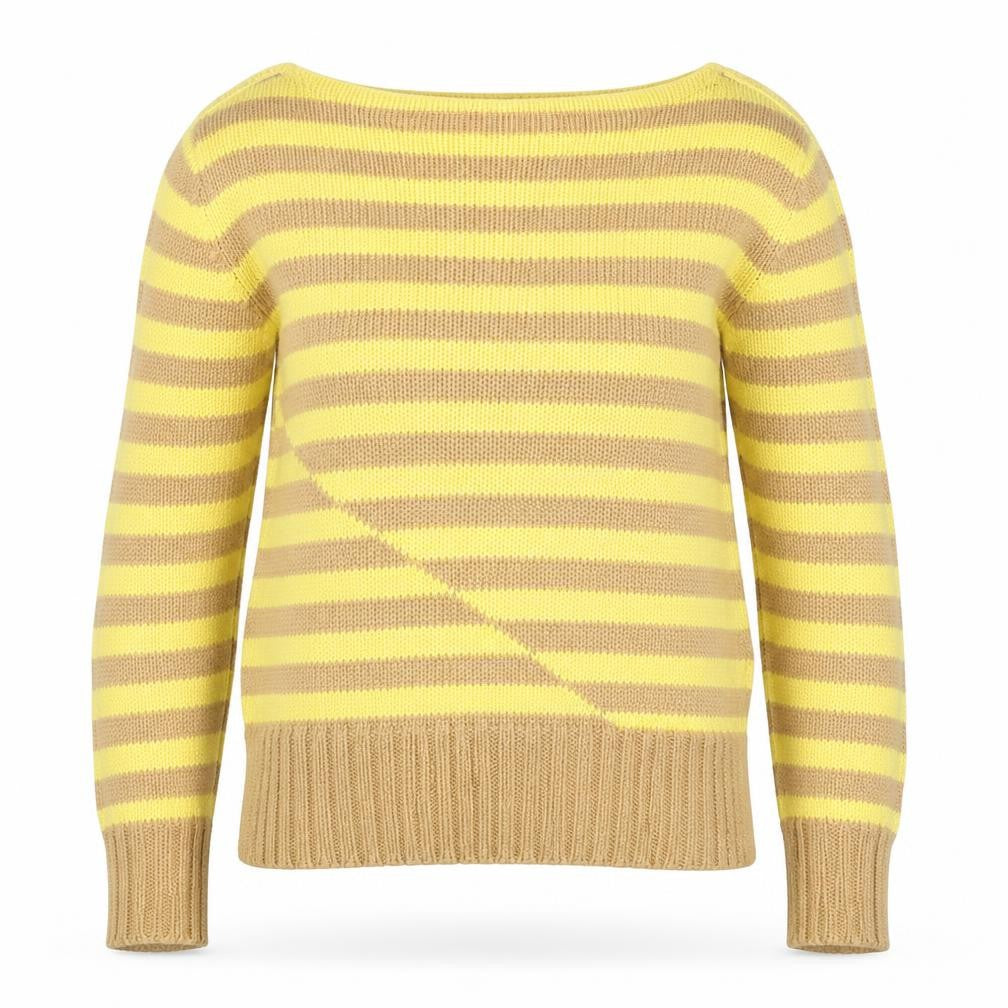 Front view of J.Crew women’s xs striped yellow beige jumper