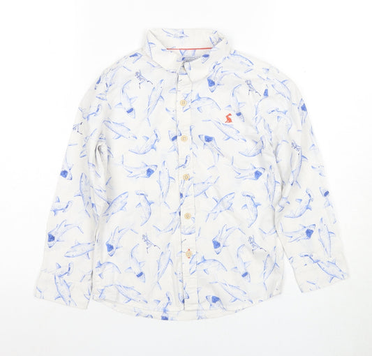 Sunspel Boys White Shark Print Button-Up Shirt, 7 Years