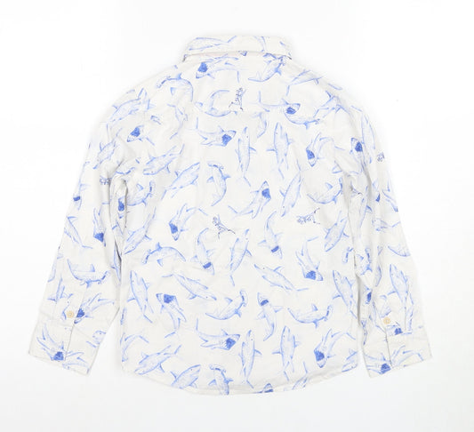 Sunspel Boys White Shark Print Button-Up Shirt, 7 Years