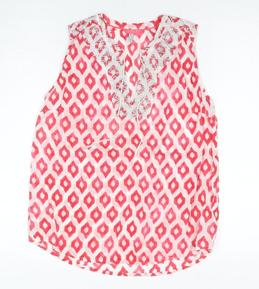 Joules Women's Red Geometric Sleeveless Blouse - Size 10