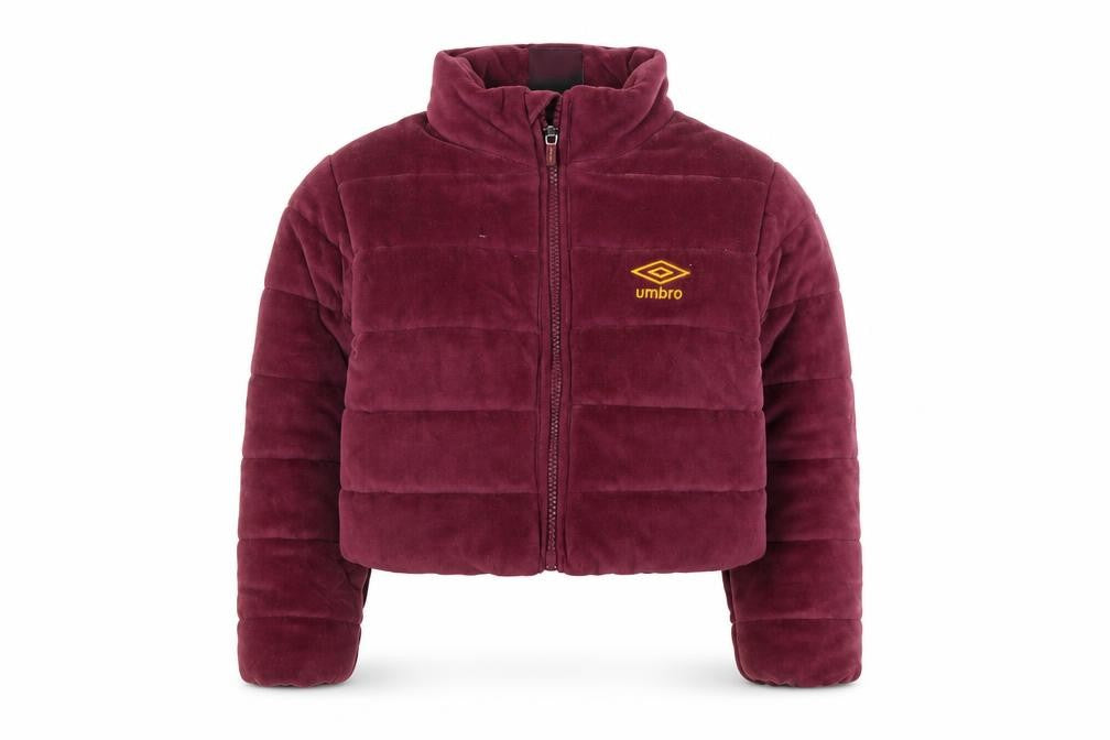 Front view of Umbro girls’ red puffer jacket 5-6 years - casual autumn/winter