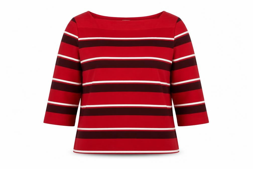 Marks and Spencer Women's Red Striped T-Shirt Size 14