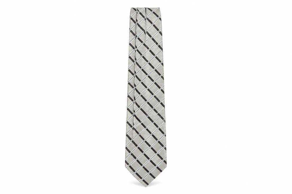 Front view of Thomas Nash Men's Grey Checked Polyester Tie One Size