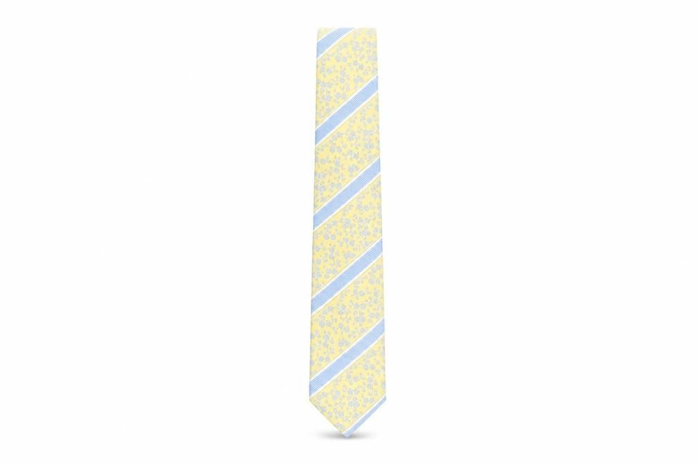 Austin Reed Men's Yellow Floral Striped Silk Tie