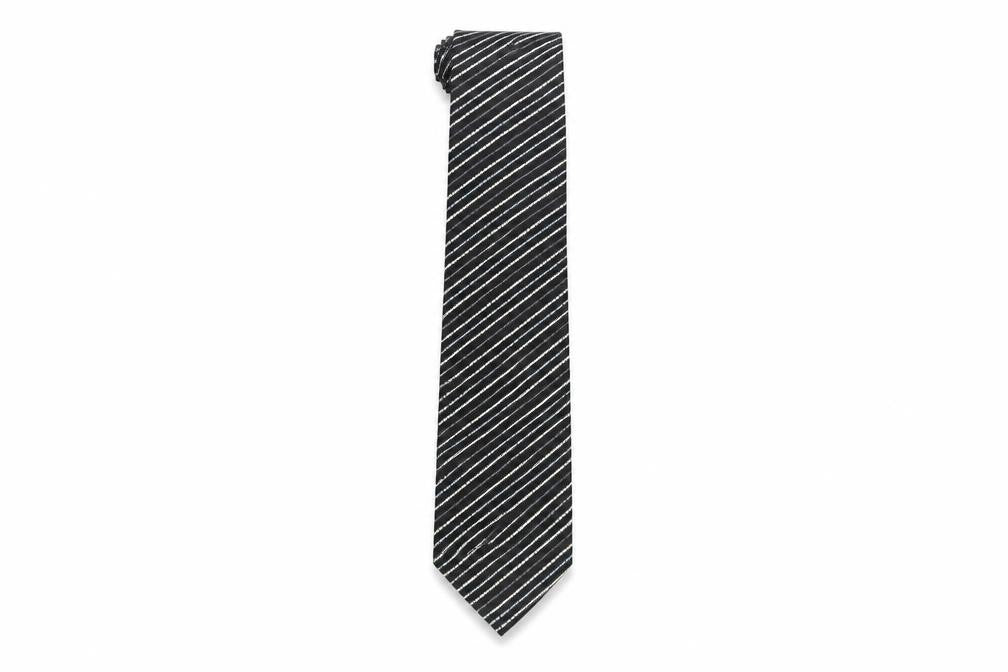 Front view of Thomas Nash Men's Black Striped Polyester Tie