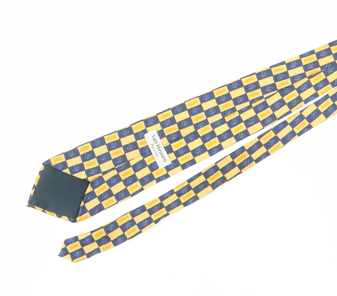 Van Heusen Men's Silk Plaid Tie Blue Yellow One Size