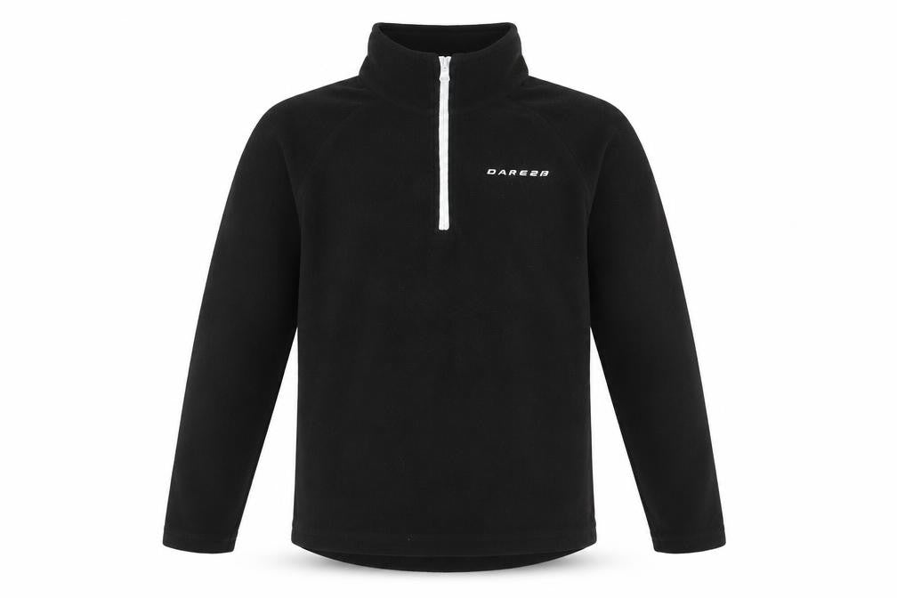 Front view of Dare 2b boys’ black fleece 1/4 zip hoodie, 11-12 years