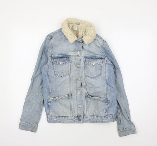 Topshop Women's Blue Denim Jacket Size 10 Faux Fur Lined