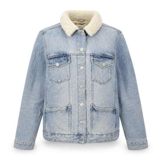 Topshop Women's Blue Denim Jacket Size 10 Faux Fur Lined