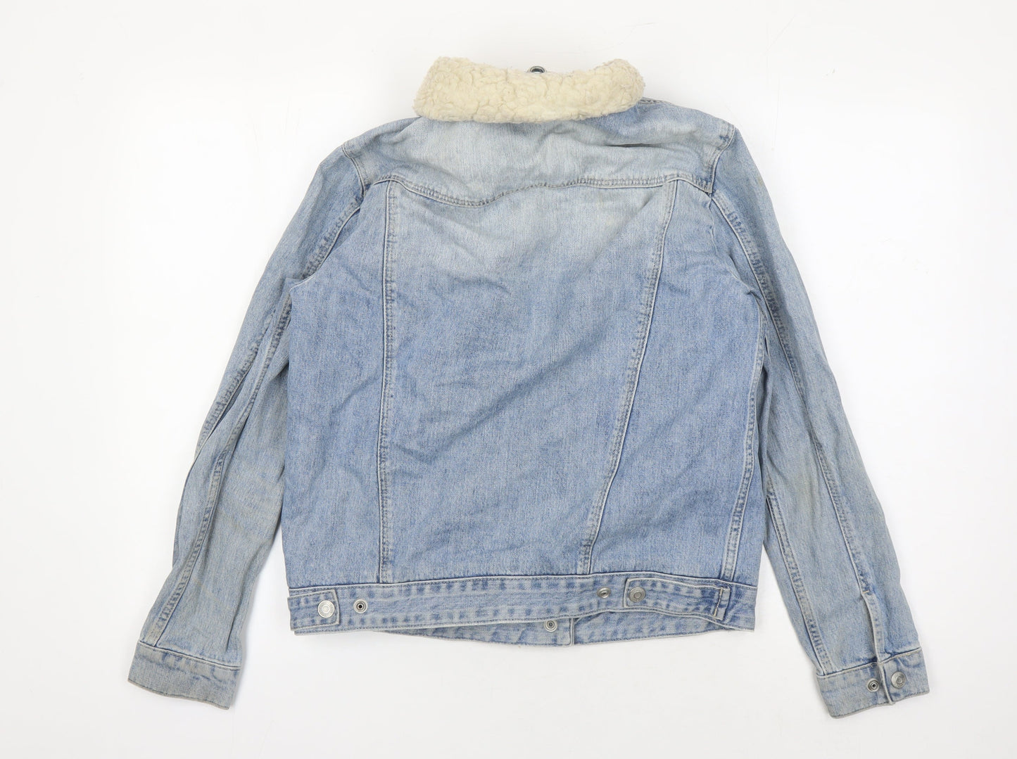 Topshop Women's Blue Denim Jacket Size 10 Faux Fur Lined