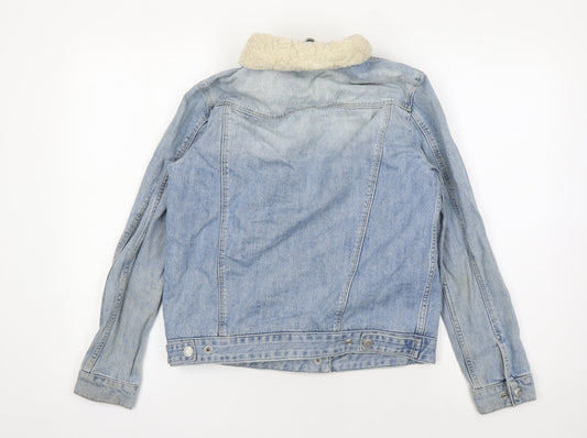 Topshop Women's Blue Denim Jacket Size 10 Faux Fur Lined