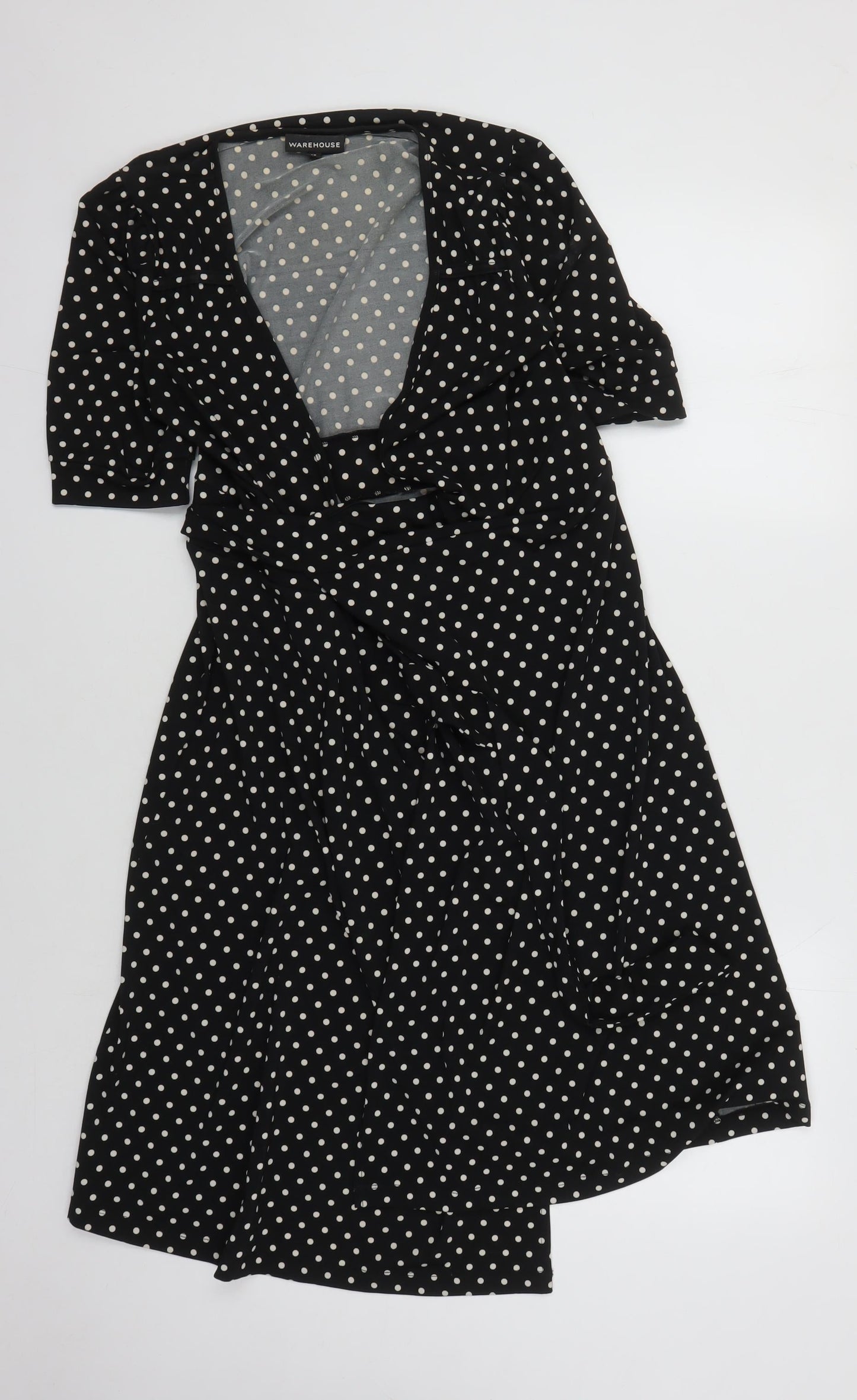 Warehouse Women's Black Polka Dot Wrap Dress Size 10