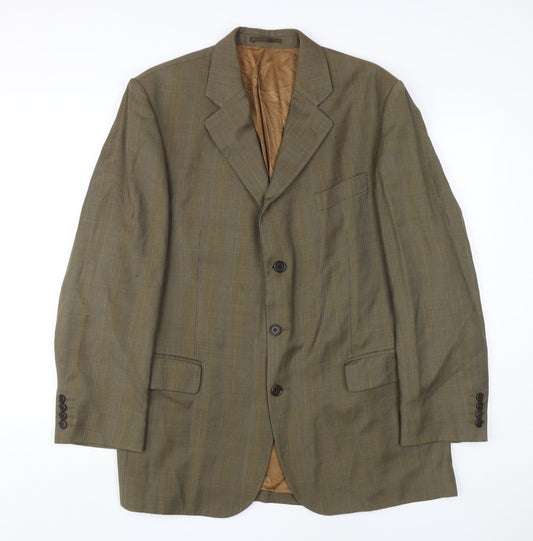 Magee Men's Brown Check Wool Blazer, Size 44R, Classic
