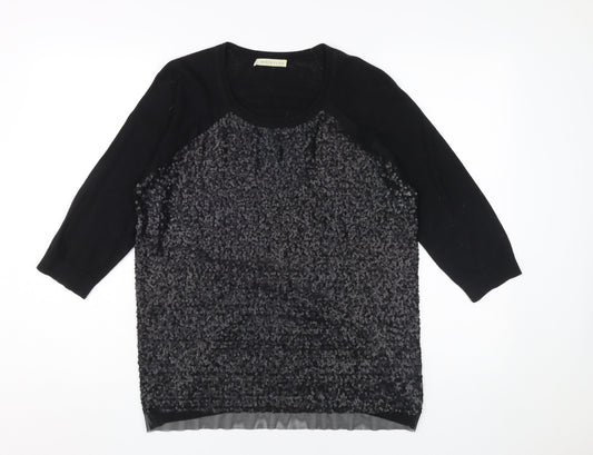 Whistles Women's Black Sequin Blouse 3/4 Sleeve