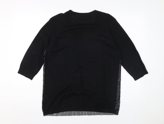 Whistles Women's Black Sequin Blouse 3/4 Sleeve