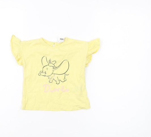LC Waikiki Girls Yellow Dumbo T-Shirt, 12-18 Months, 100% Cotton