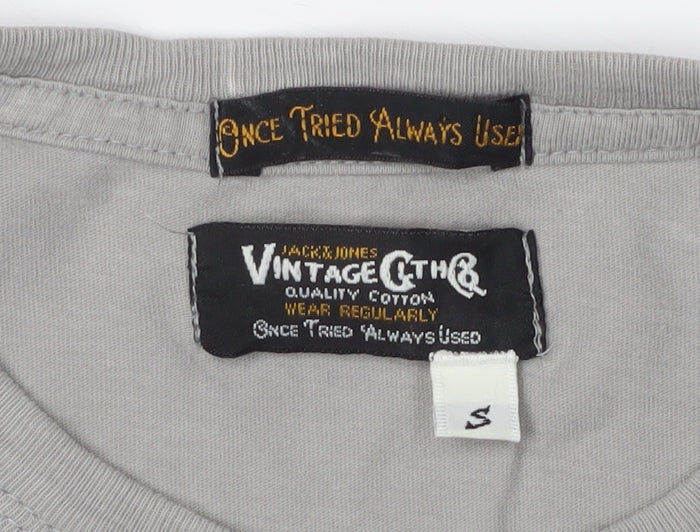 Jack & Jones Grey Cotton T-Shirt, Men's S, Graphic Print