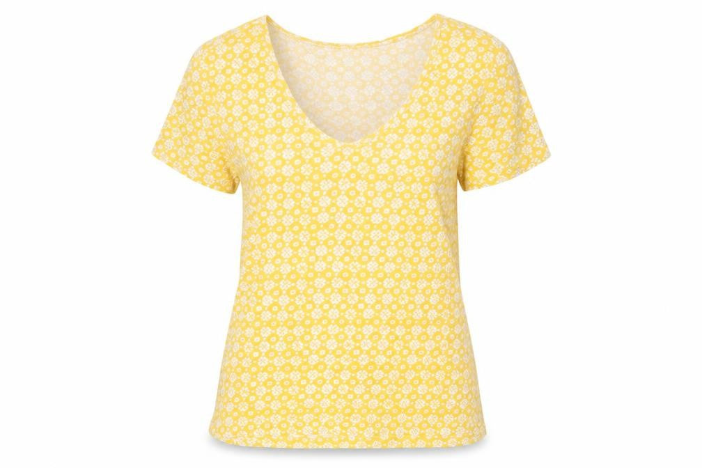 Womens UK Size 12 Laura Ashley Yellow Cotton Blend T-Shirt