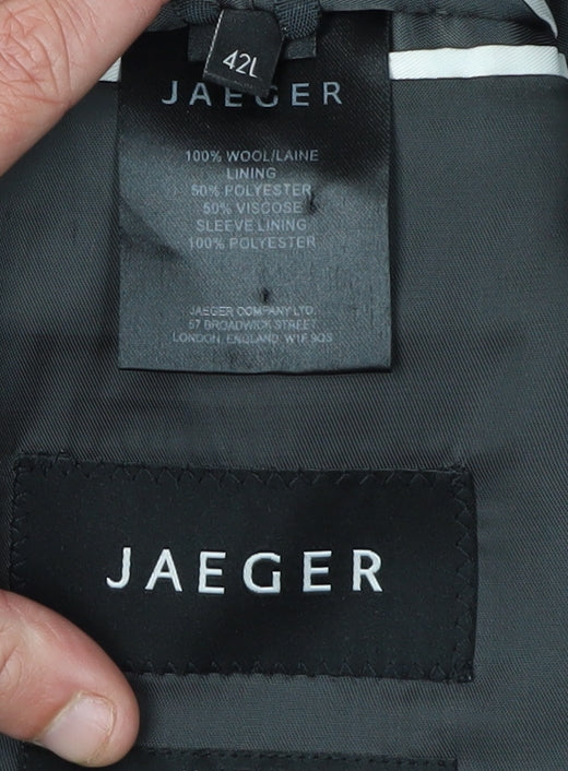 Jaeger Men's Black Wool Blazer 42L Regular Fit
