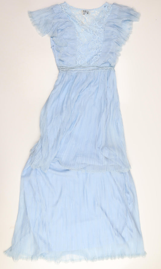 Lace & Beads Women's Blue Fit & Flare Party Dress S