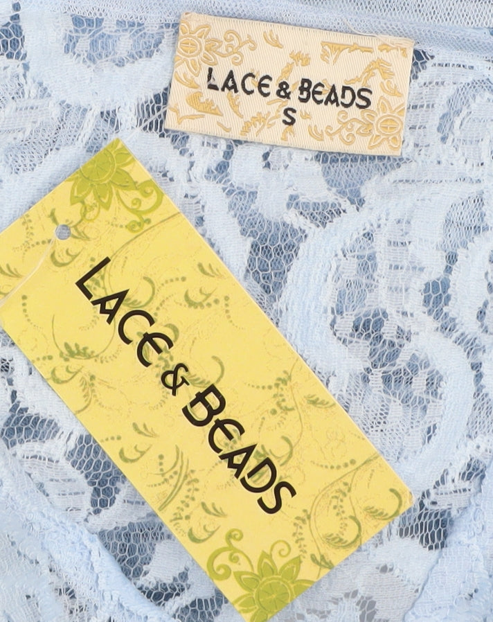 Lace & Beads Women's Blue Fit & Flare Party Dress S