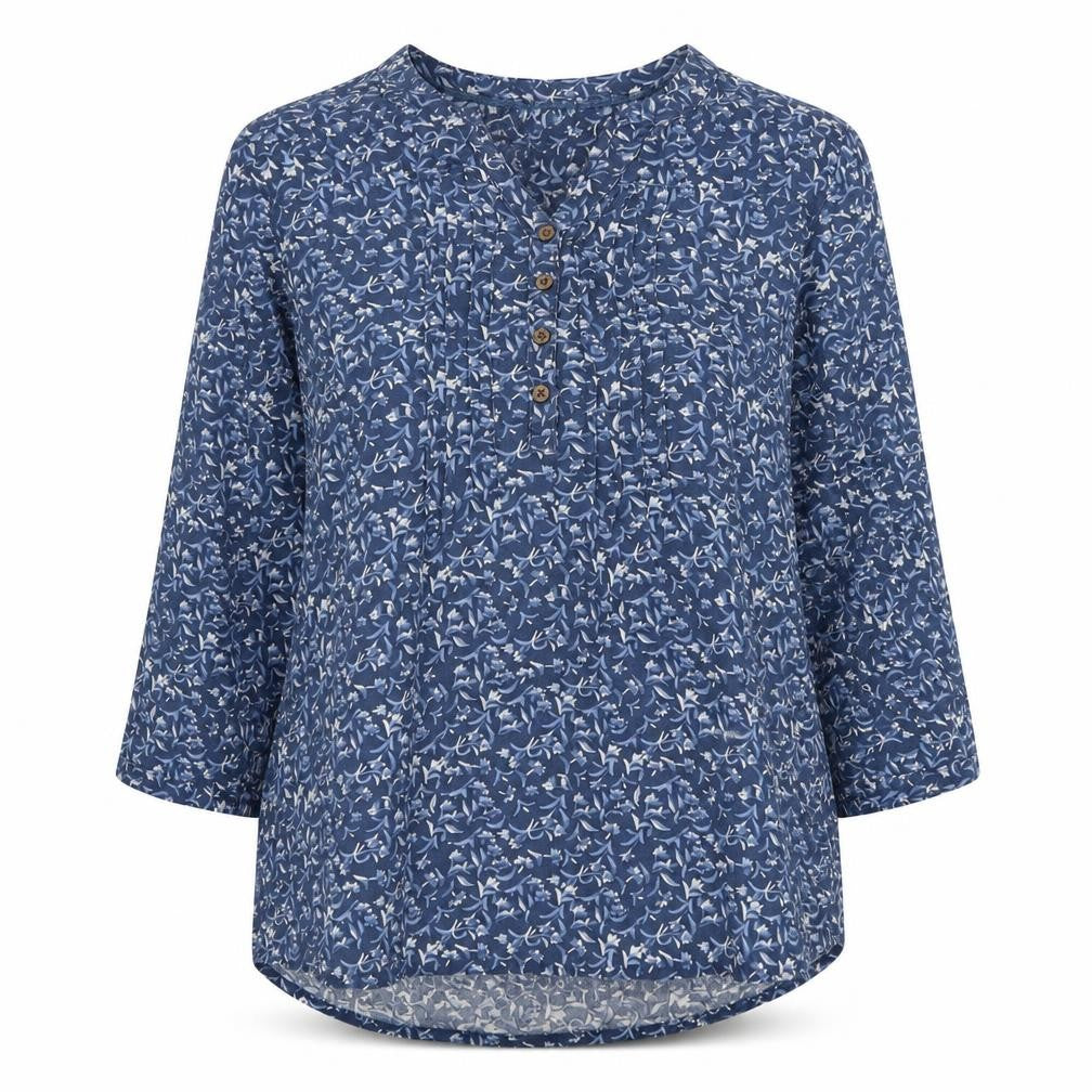 Front view of Desigual Women's Blue Floral Bohemian Blouse, size 12