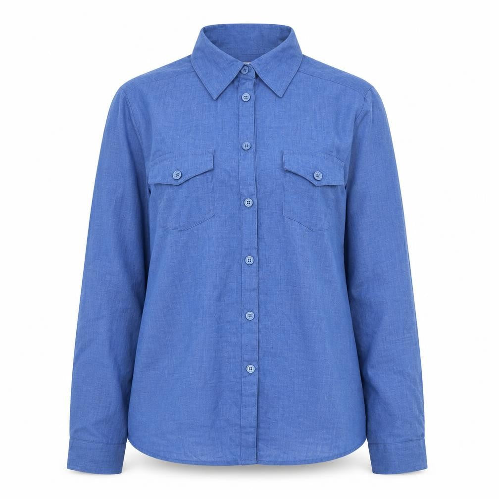 Womens UK Size 10 EWM Pure Classics Blue Polyester Blend Button-Up
