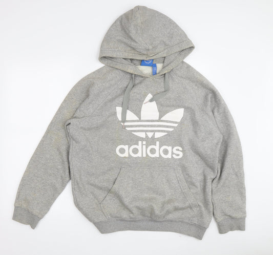 Adidas Men’s Grey Hoodie M Pullover Logo Hooded Sweatshirt