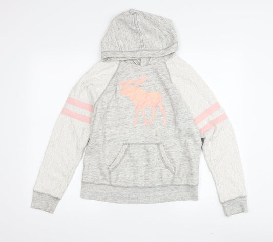 Abercrombie Kids Girls Grey Hoodie 13-14 Years with Moose Design