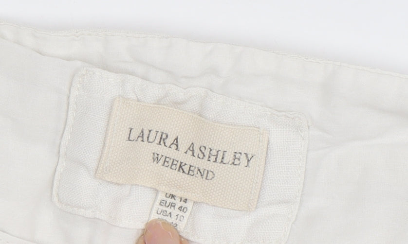 Laura Ashley Women’s Ivory Cropped Linen Trousers Size 14