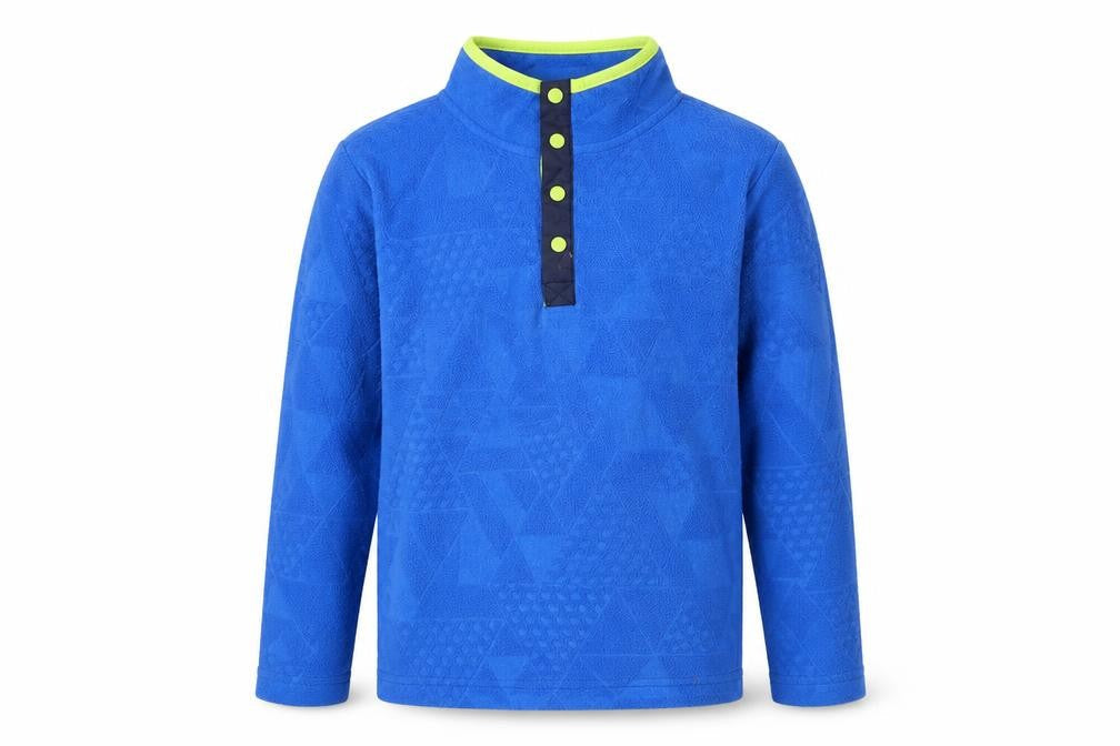 Front view of Mountain Warehouse boys’ blue fleece henley sweatshirt 7-8 years