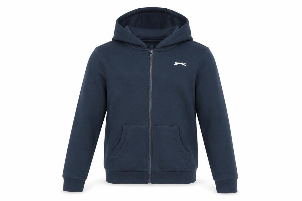 Front view of Slazenger girls’ blue full zip hoodie 13 years with logo