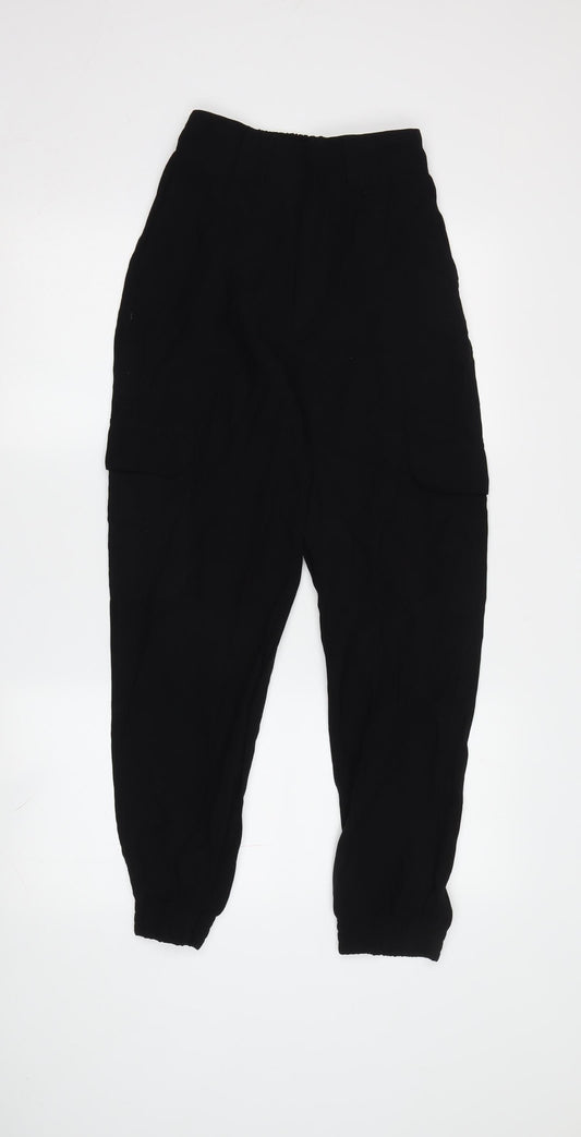 Pull&Bear Women's Black Cargo Trousers XS Relaxed Fit