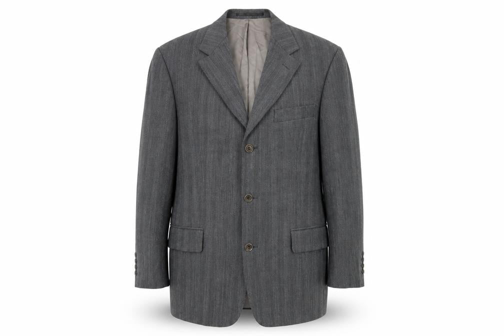 Front view of Van Gils Men's Grey Striped Blazer 40R Single-Breasted