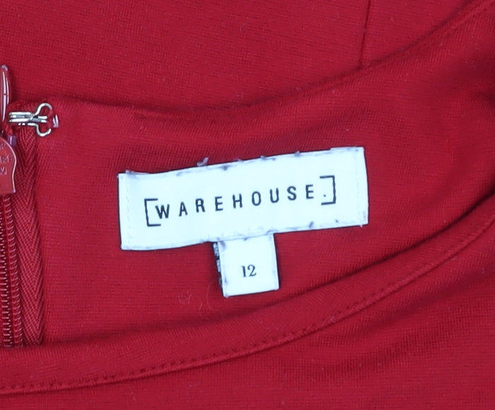 Warehouse Women's Red Sheath Dress, Size 12, Scallop Detail