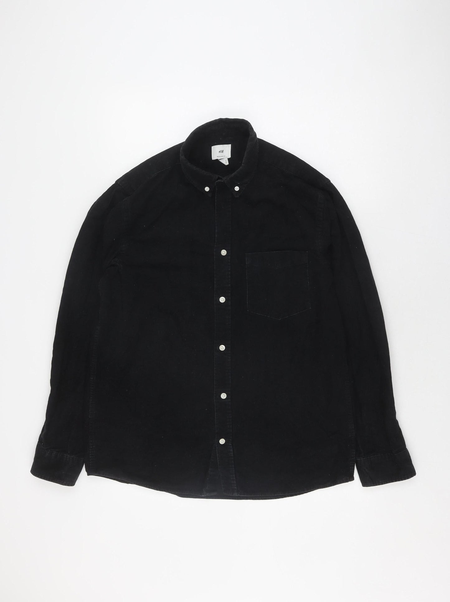 H&M Men's Black Regular Fit Button-Up Shirt M