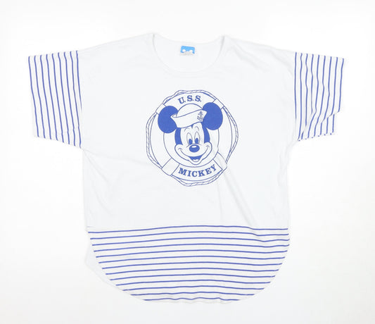 Disney Mickey Mouse Unisex White Blue Striped T-Shirt M