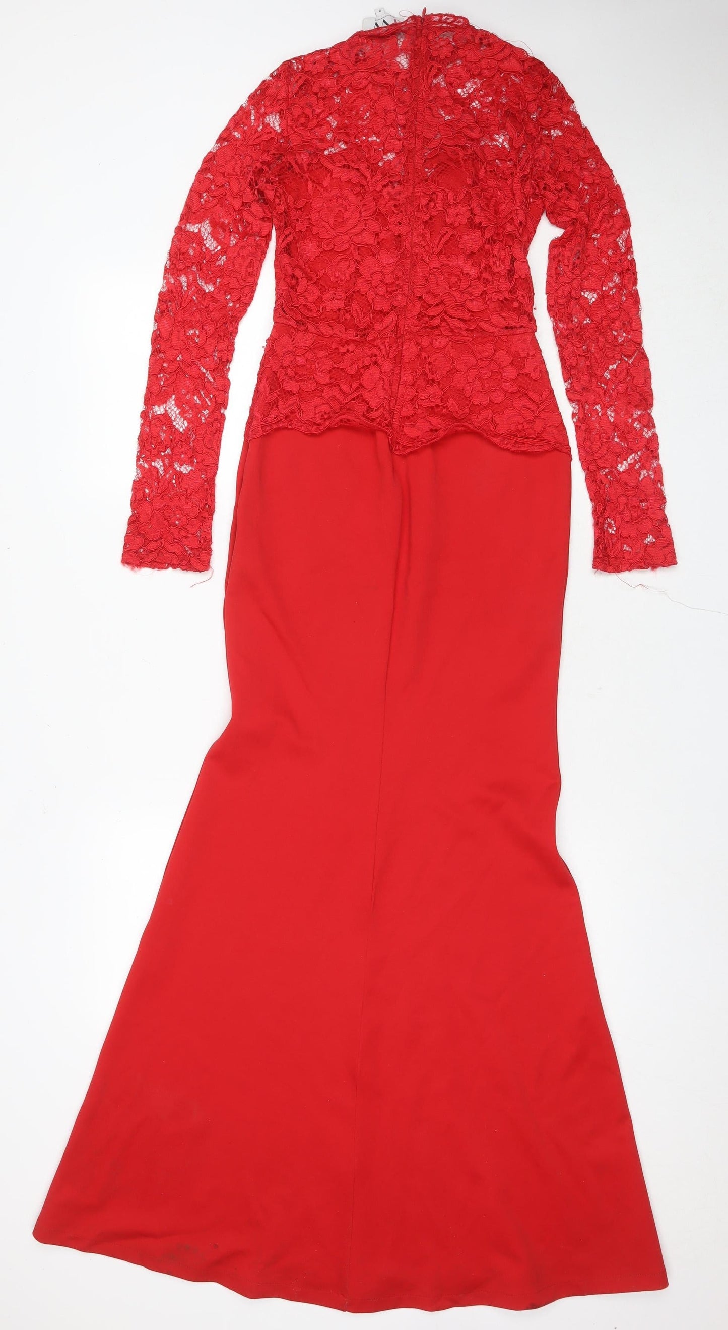 Jessica Wright Red Bodycon Dress, Women's 8, Lace Long Sleeve