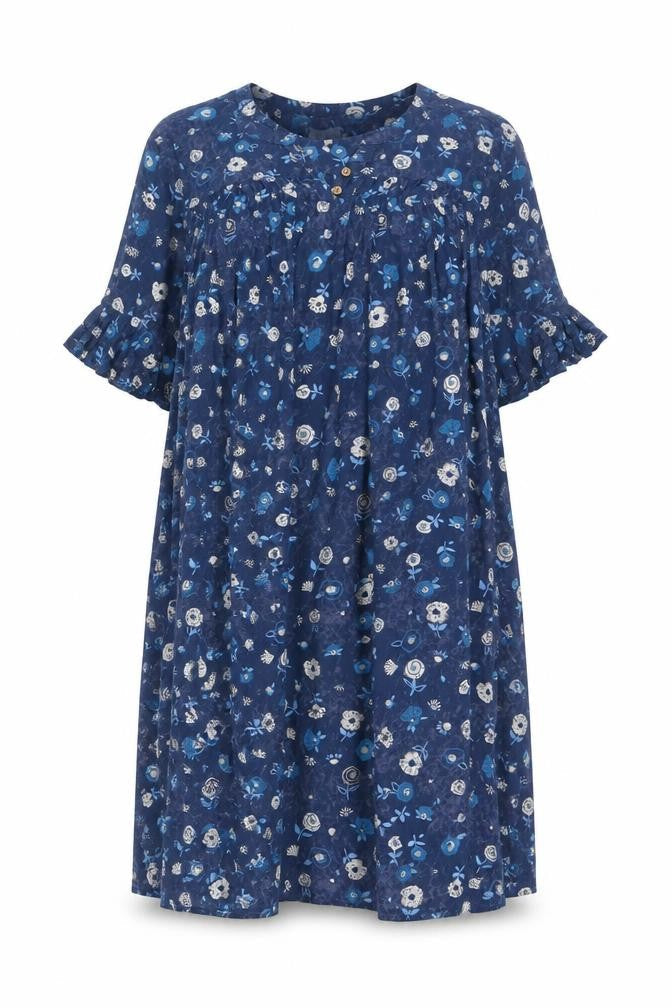 Front view of Mantaray Women's Blue Floral A-Line Viscose Dress, size 10