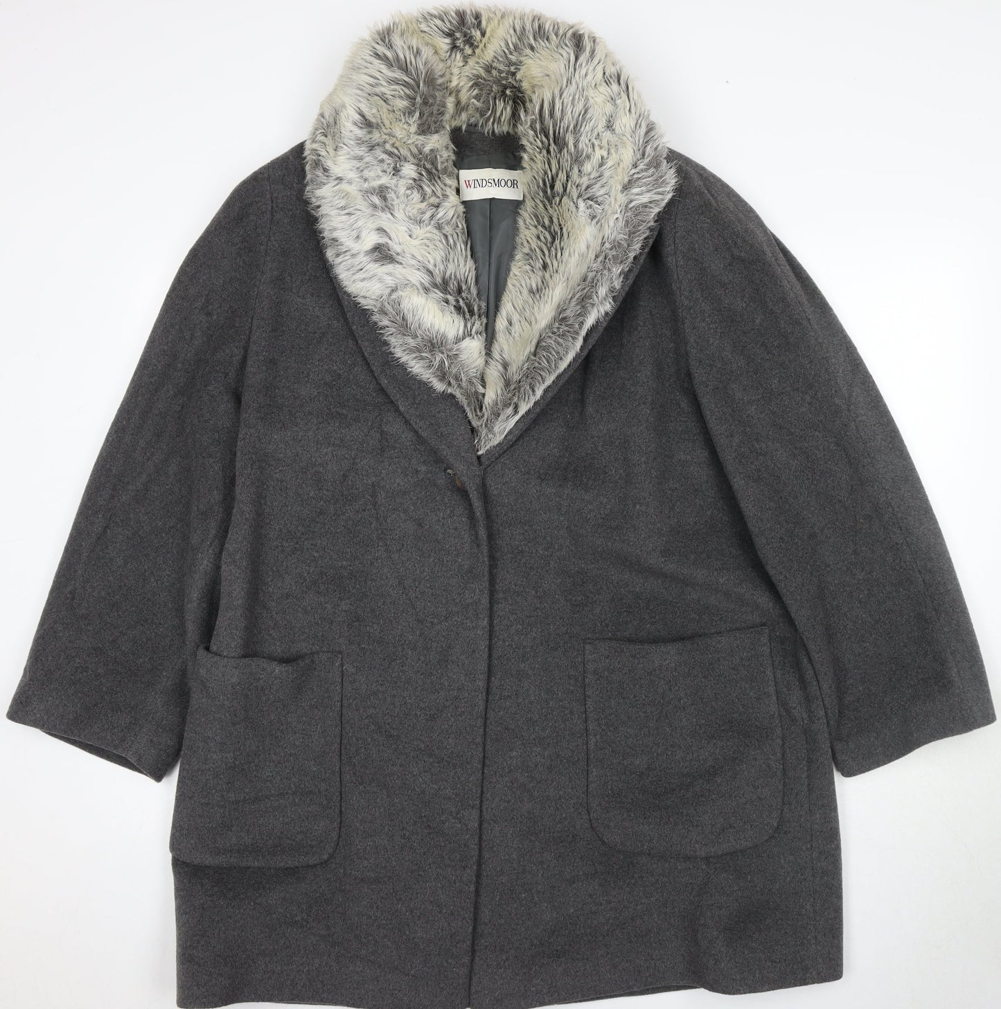 Windsmoor Grey Women's Coat, Size 16, Faux Fur Trim