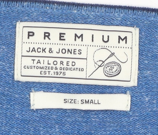 Jack & Jones Men's Blue V-Neck Cotton Pullover Jumper S